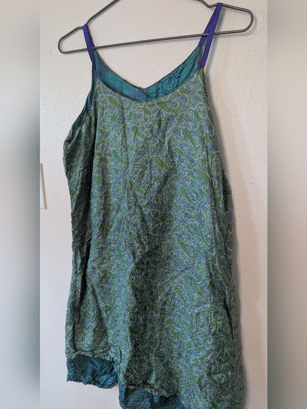 Green Slip Dress with Purple Straps